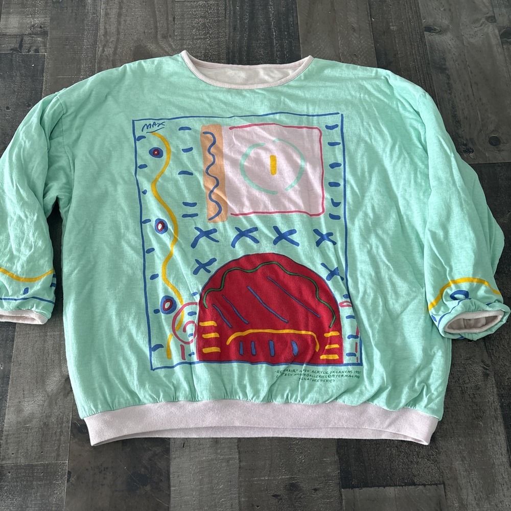 Rare Peter Max Sweatshirt Reversible 1980s Art to wear Red chair & Visage Flaws*
